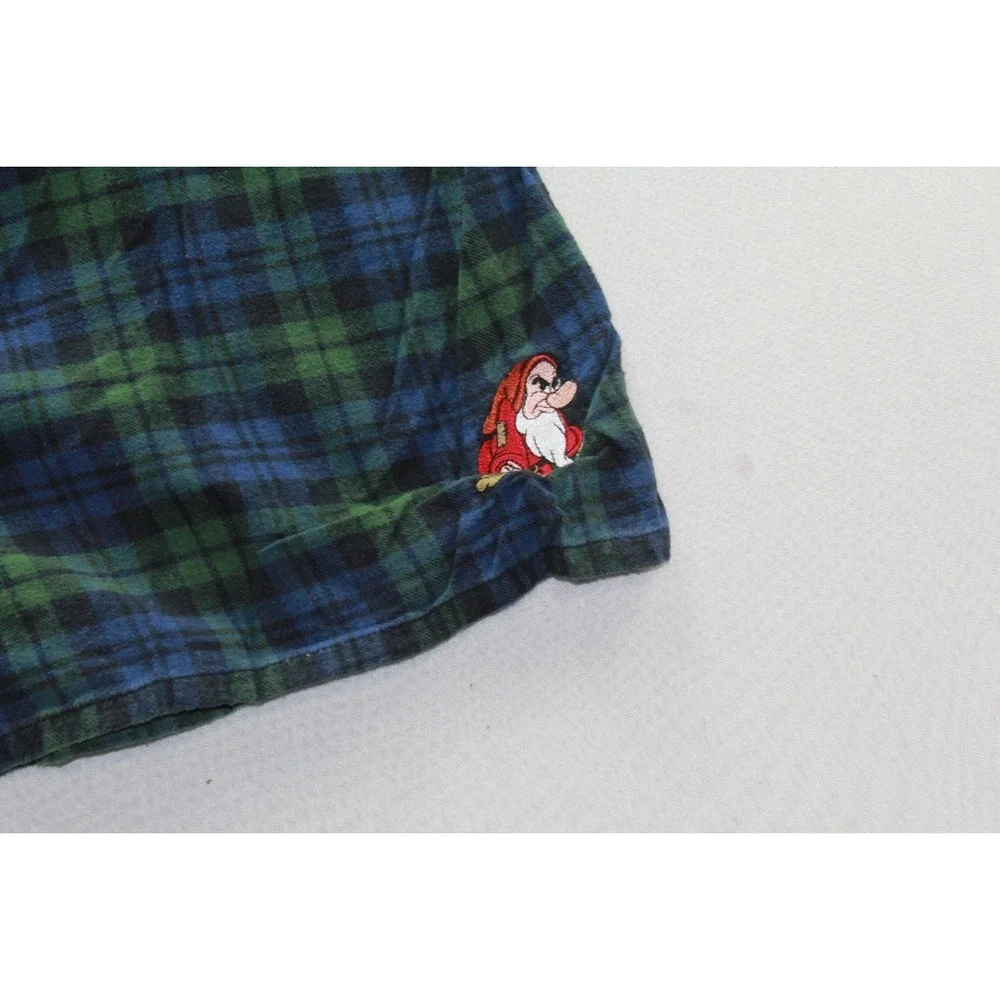 Disneyland Resort Grumpy Pajama Shorts Mens XL Blue Green Plaid Flannel Disney